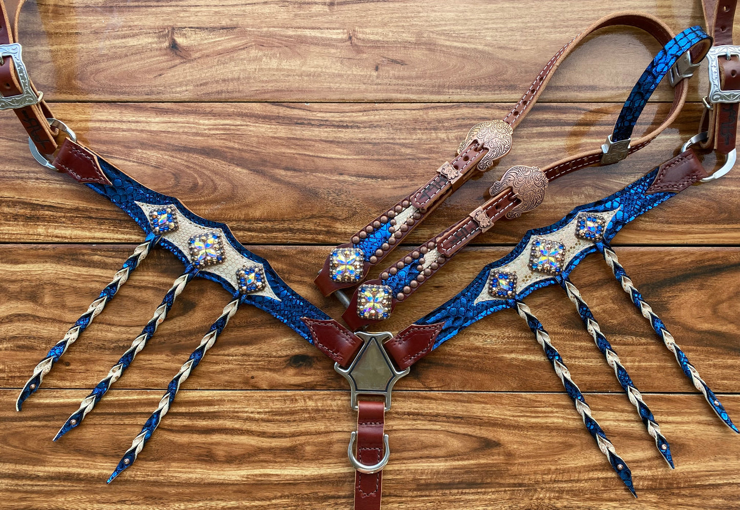 Blue and rose gold mystic with tassels