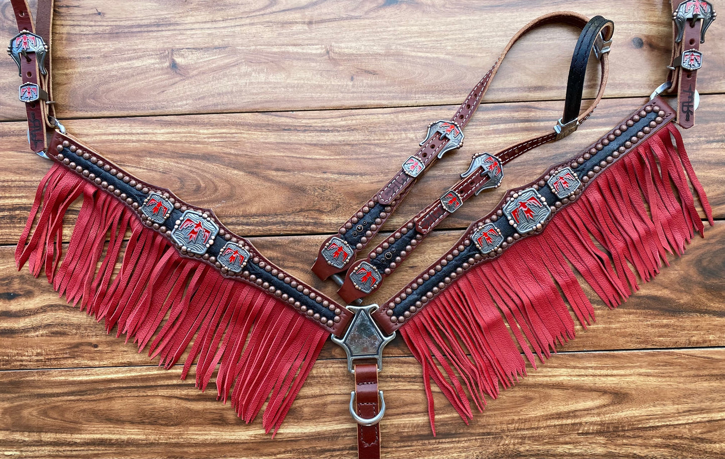 Black elephant with red thunder birds & fringe