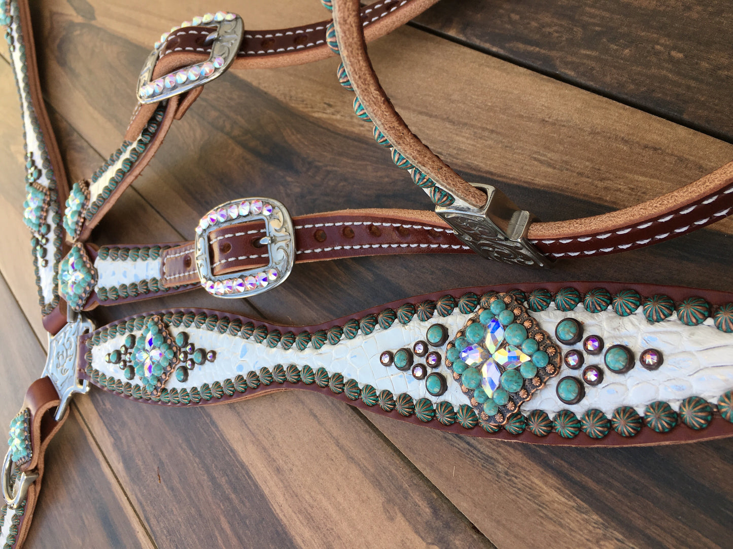 White gator with Patina and Turquoise accents