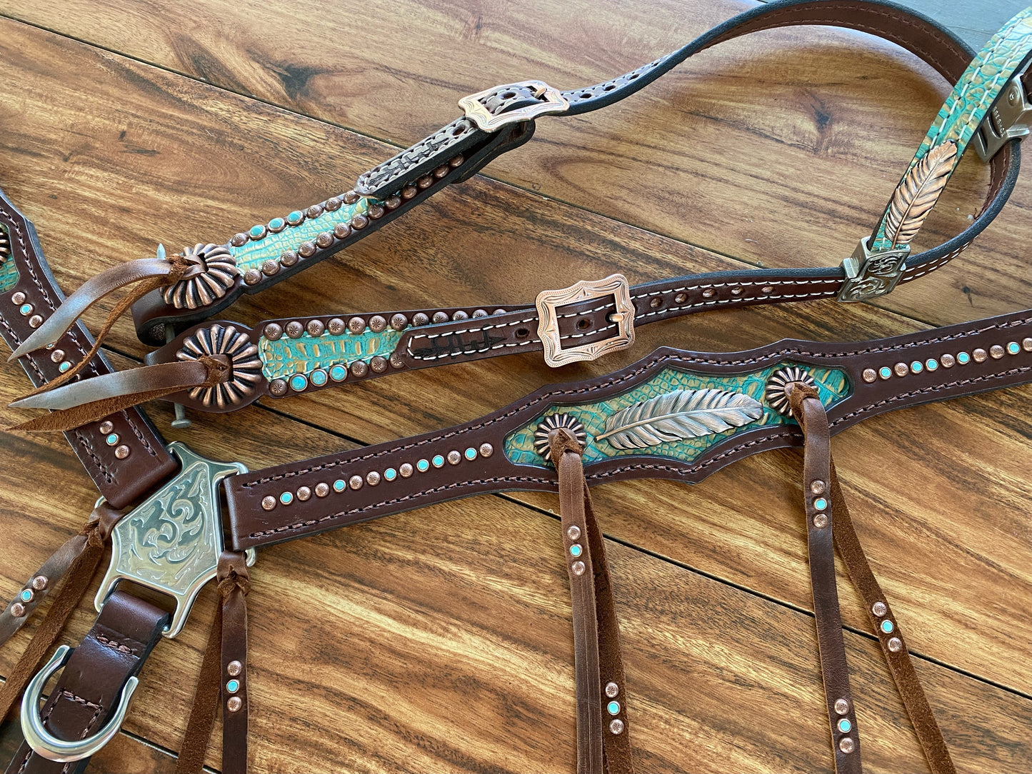 Copper frosted turquoise with feather concho