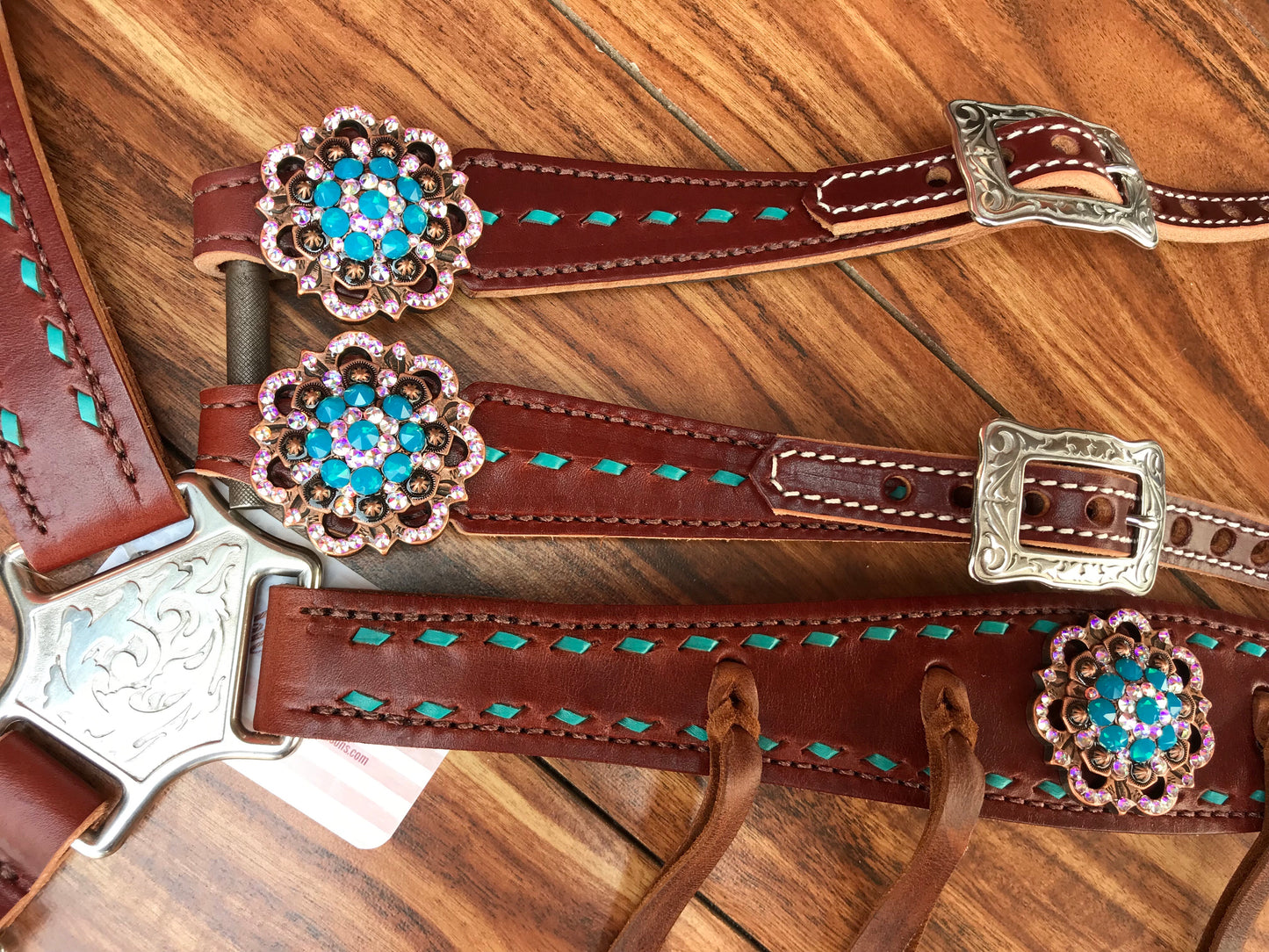Turquoise buckstitch and round conchos