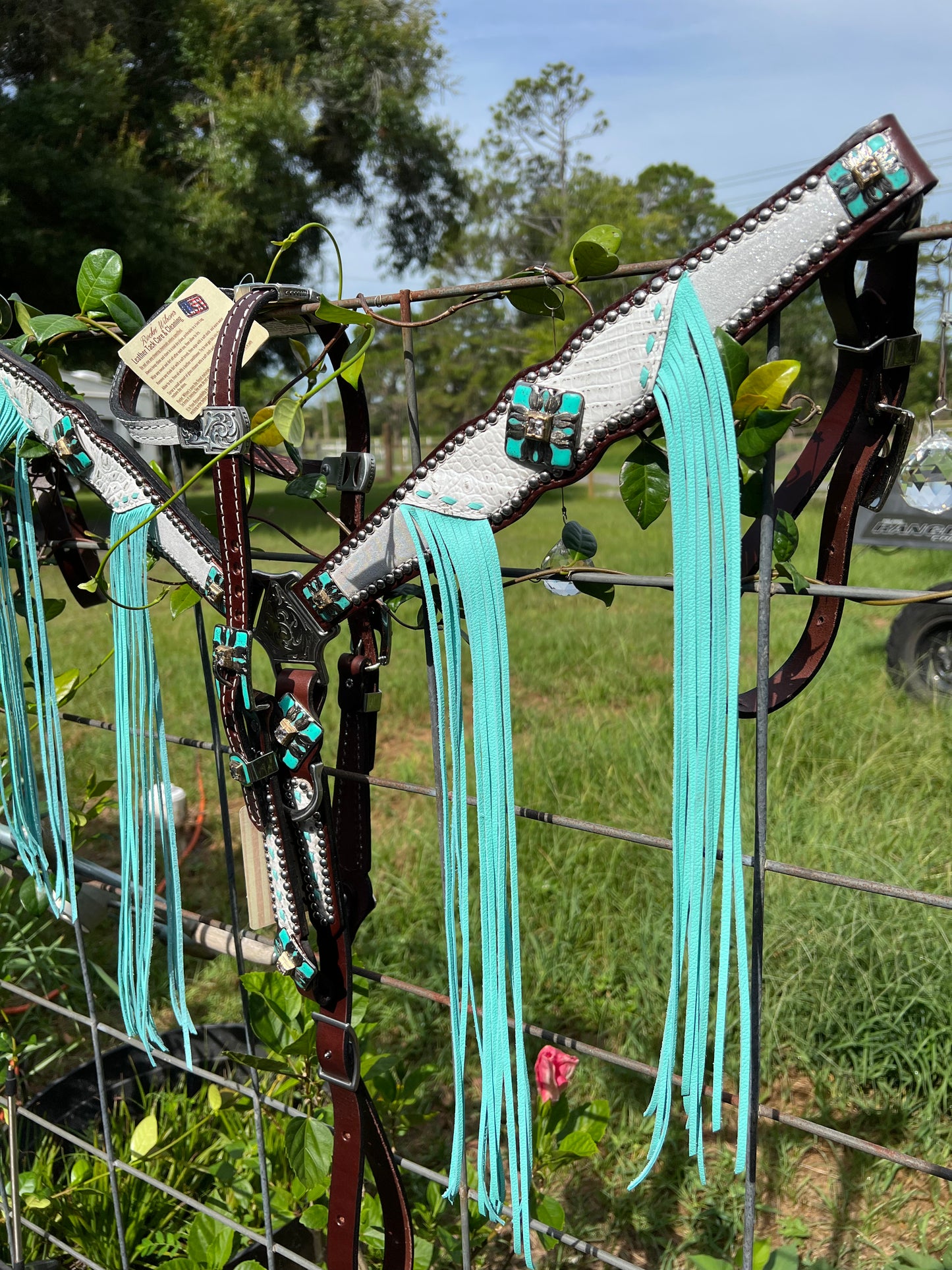 White gator & silver dazzle with turquoise fringe