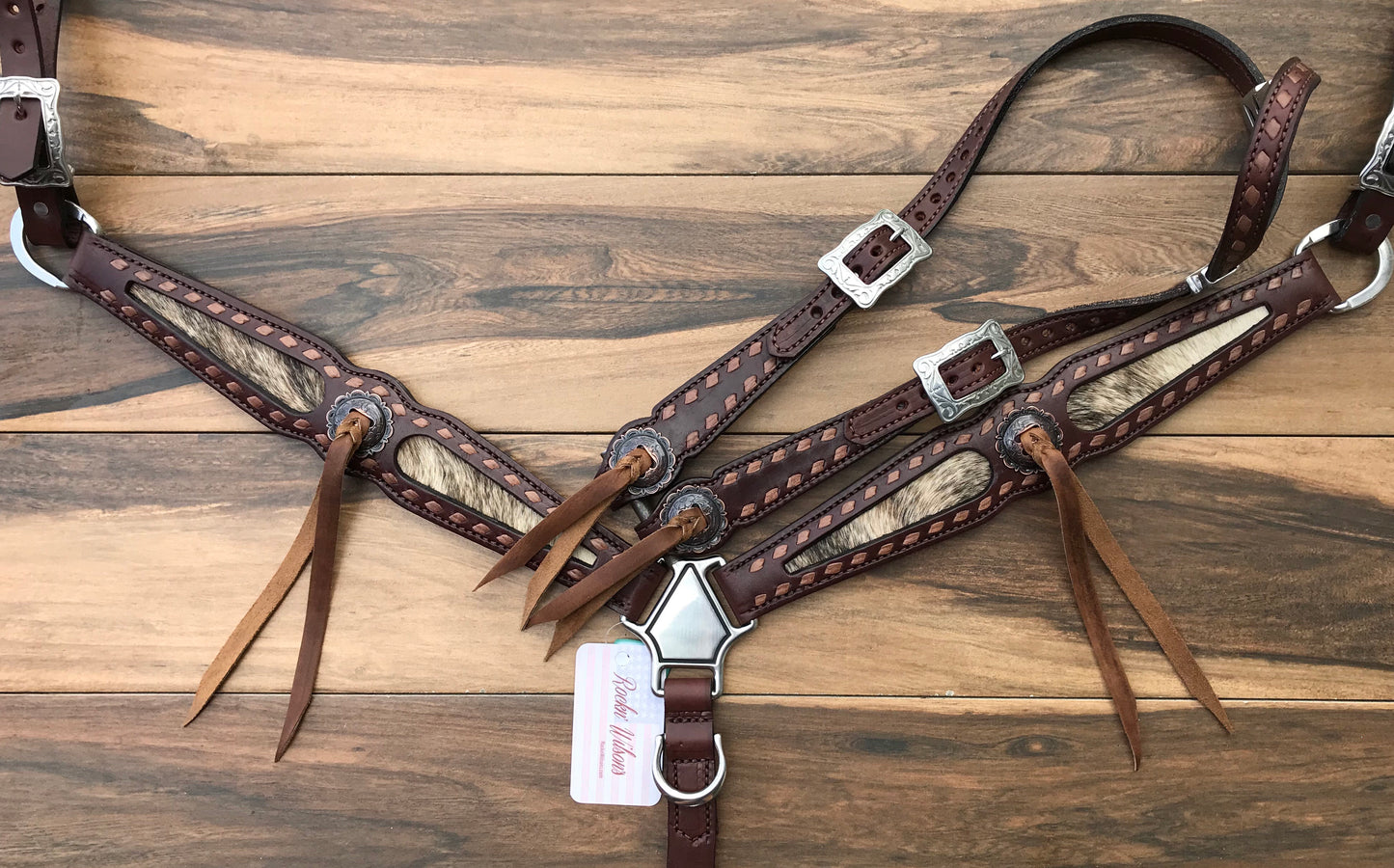 Cowhide Inlay with Kangaroo Lace Buck-stitch Solid Conchos
