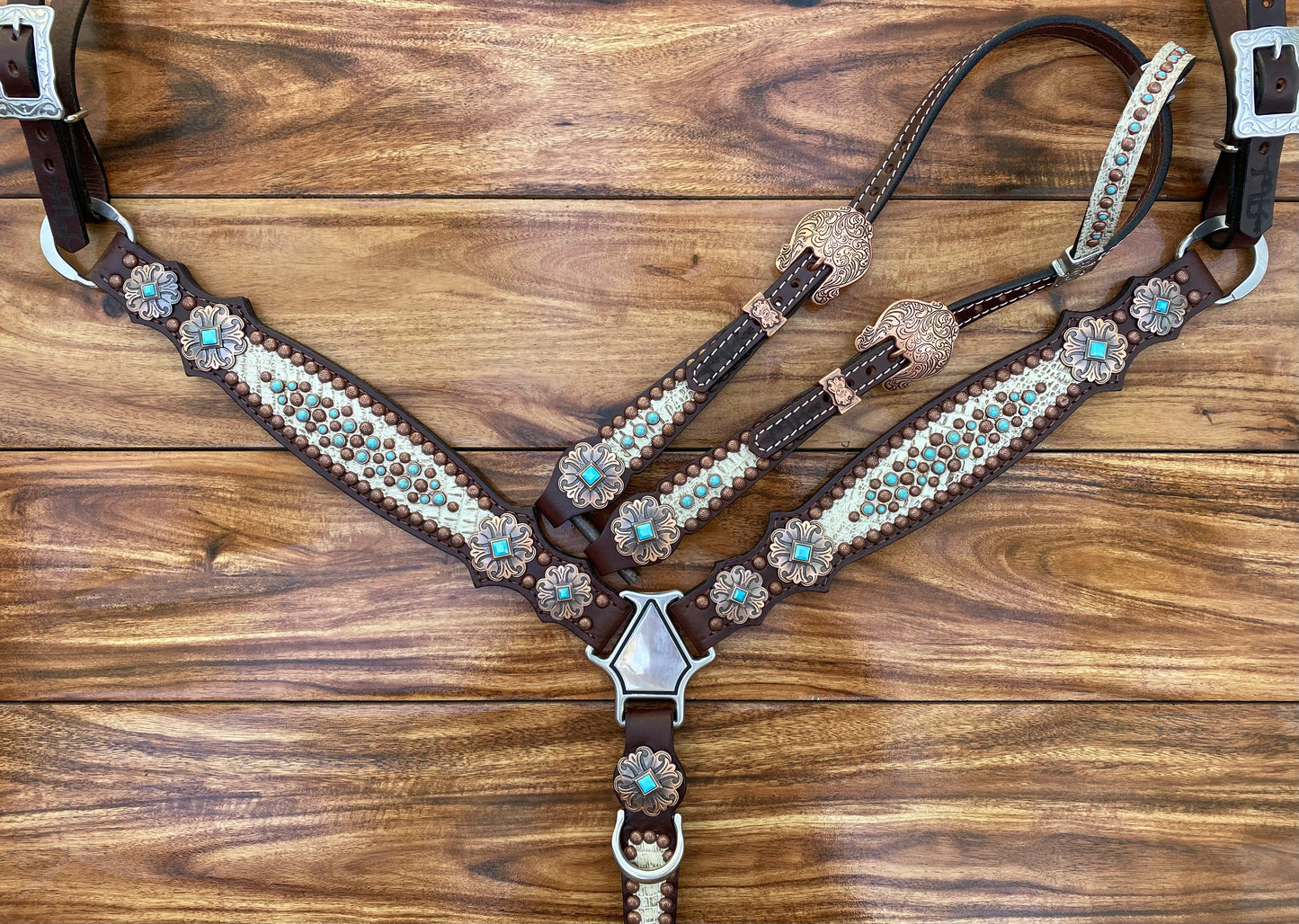 Antique white with floral conchos