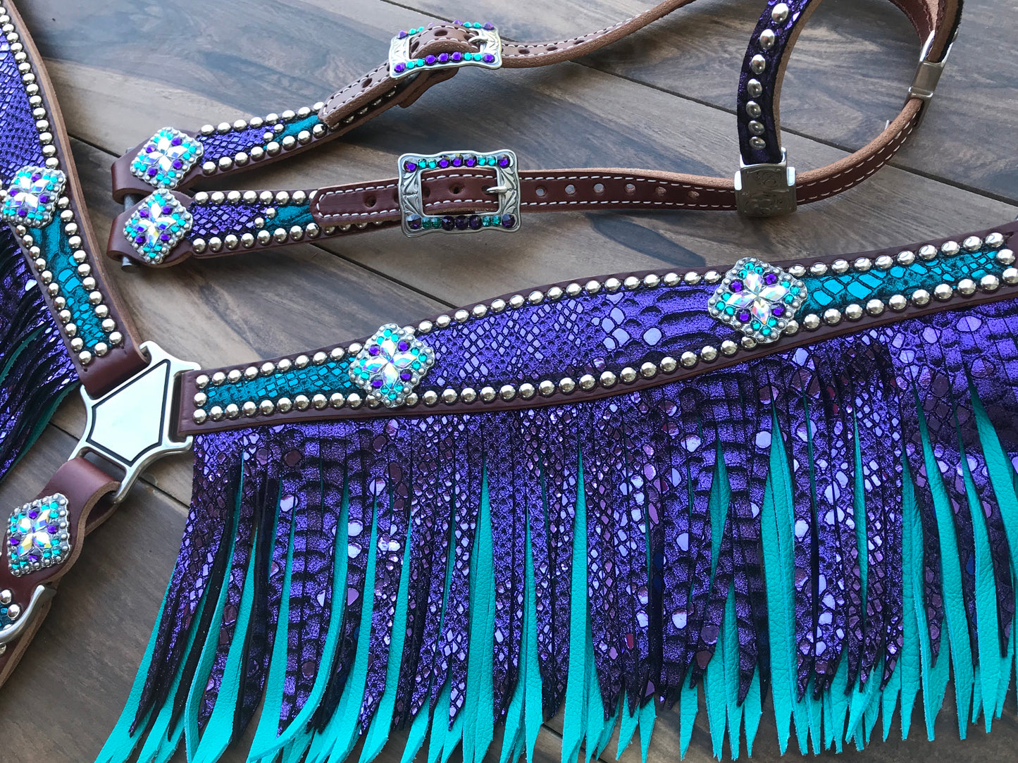 Turquoise and Purple Mystic Double Fringe