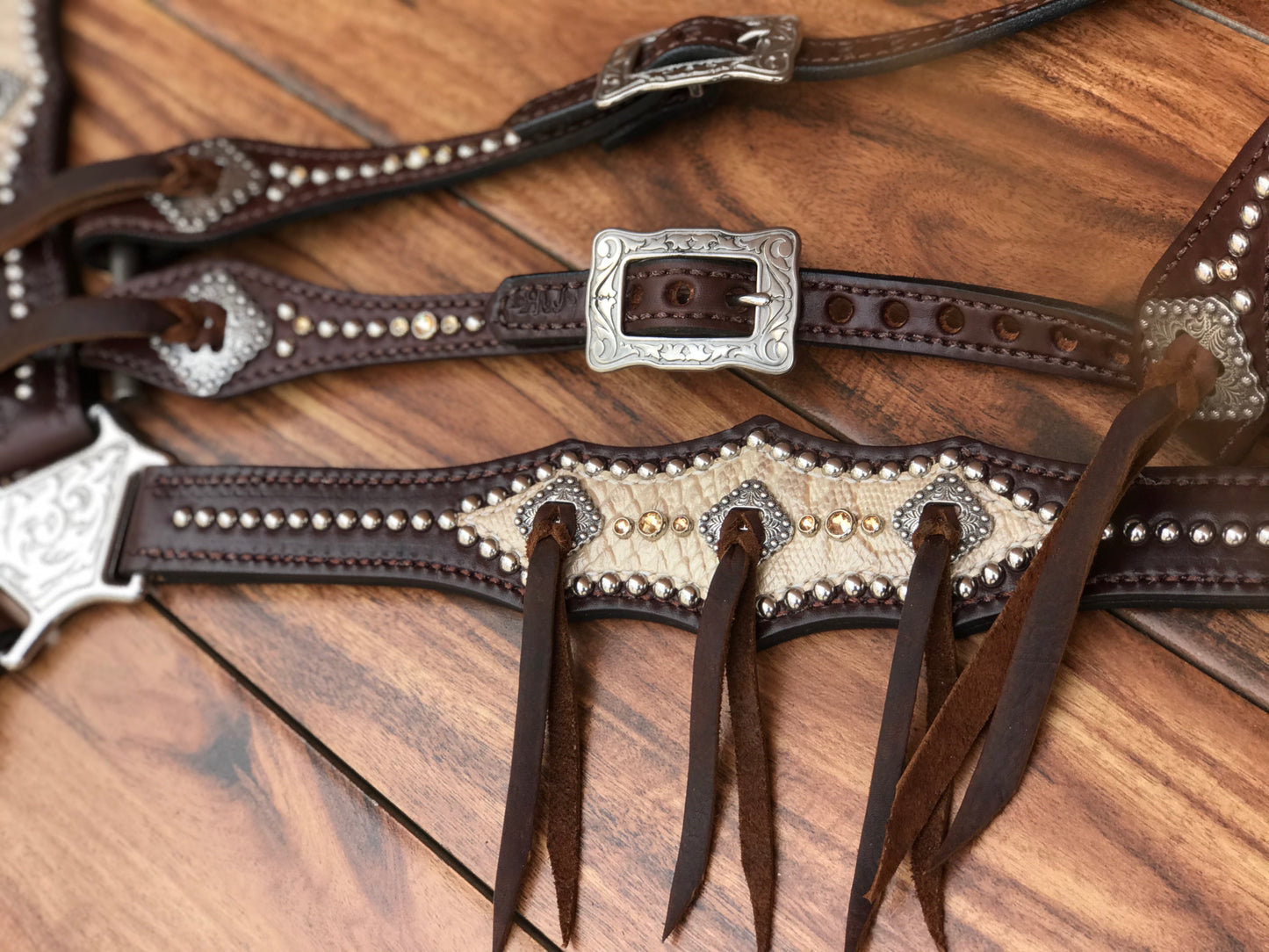 Cream Python Snake on Dark Oil Leather