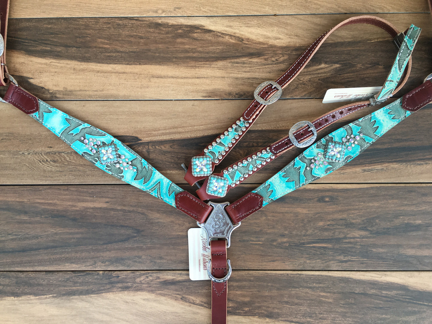 Turquoise Tooled W/ AB Crystals