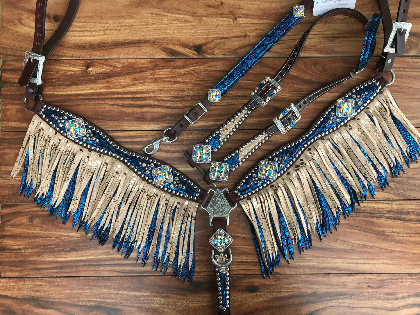 Blue mystic with mystic rose gold fringe