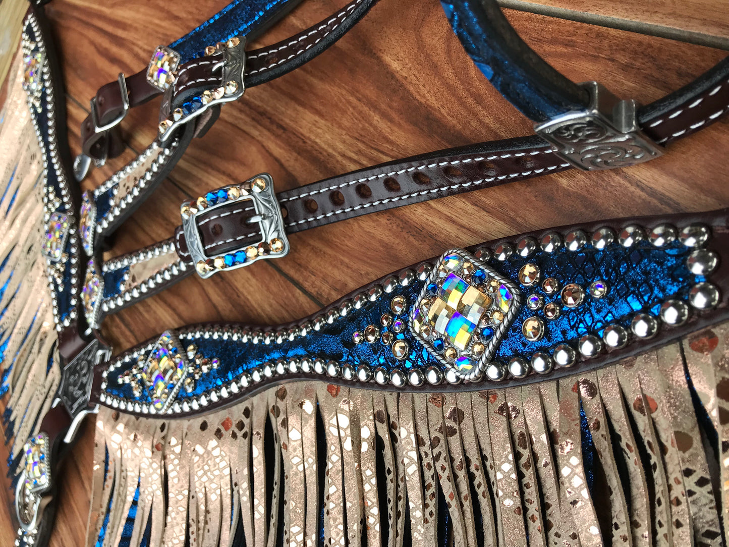 Blue mystic with mystic rose gold fringe