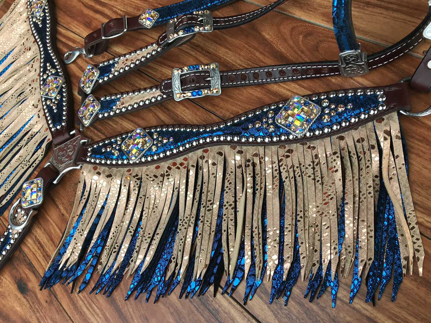Blue mystic with mystic rose gold fringe
