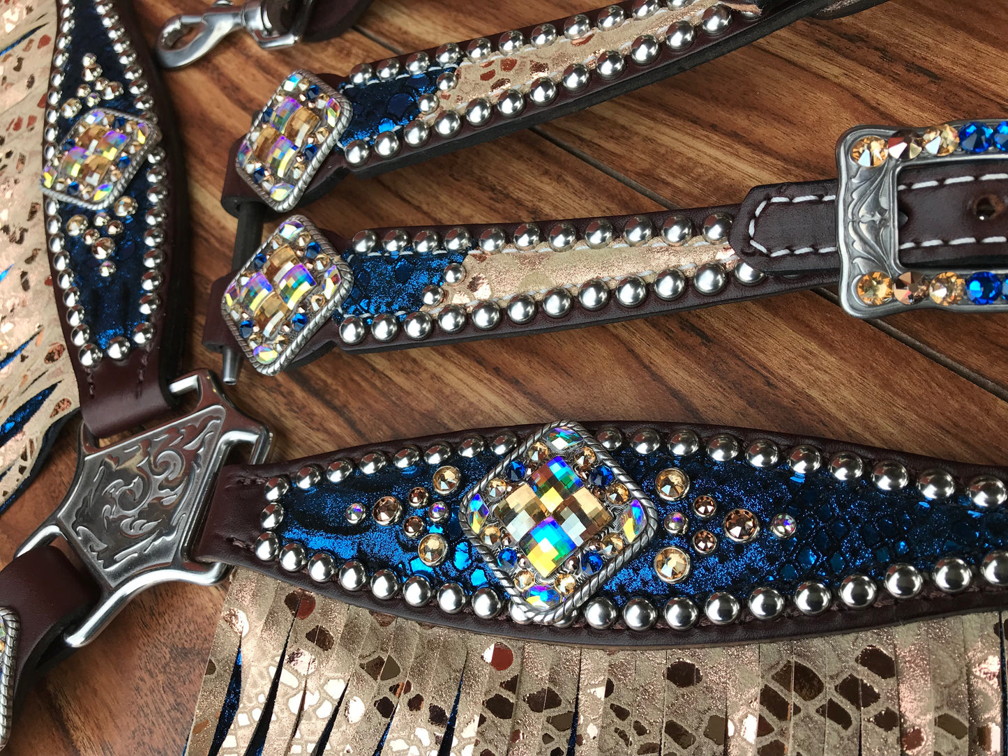 Blue mystic with mystic rose gold fringe