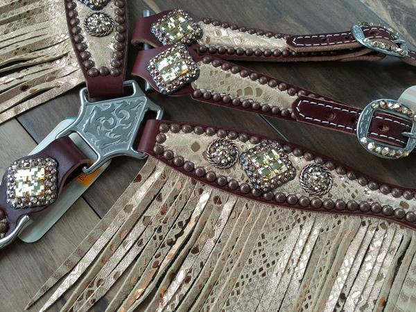 Rose Gold Mystic Python Breast Collar With Fringe