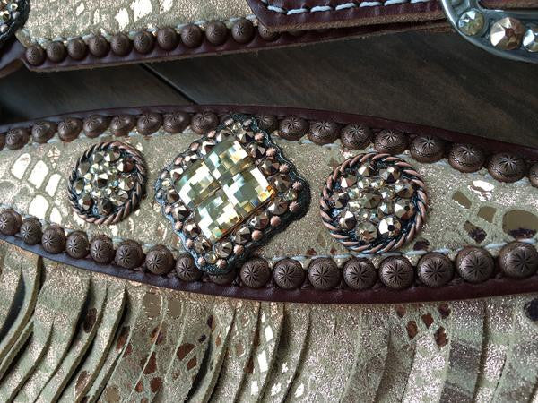 Rose Gold Mystic Python Breast Collar With Fringe