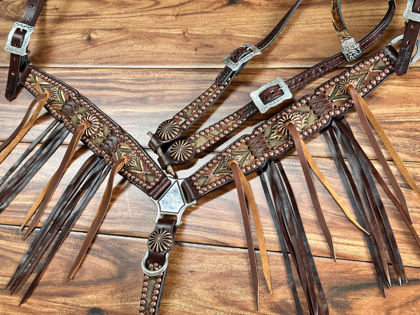 Brown Laredo with Cross stitch and pinwheel conchos