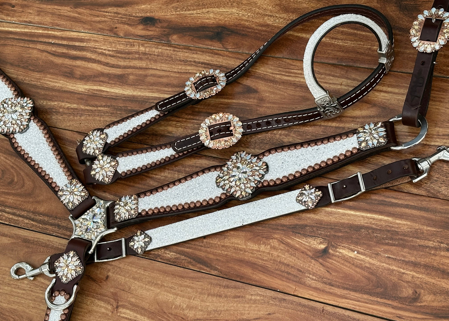 Chunky white glitter with XL conchos