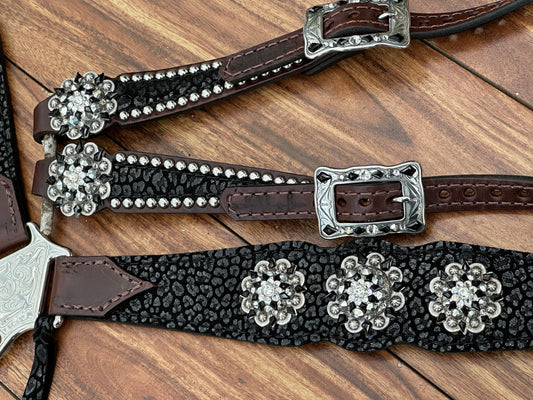 Chunky black glitter with round conchos