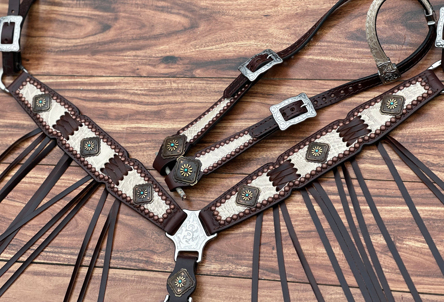 Cream Python leather with cross stitching