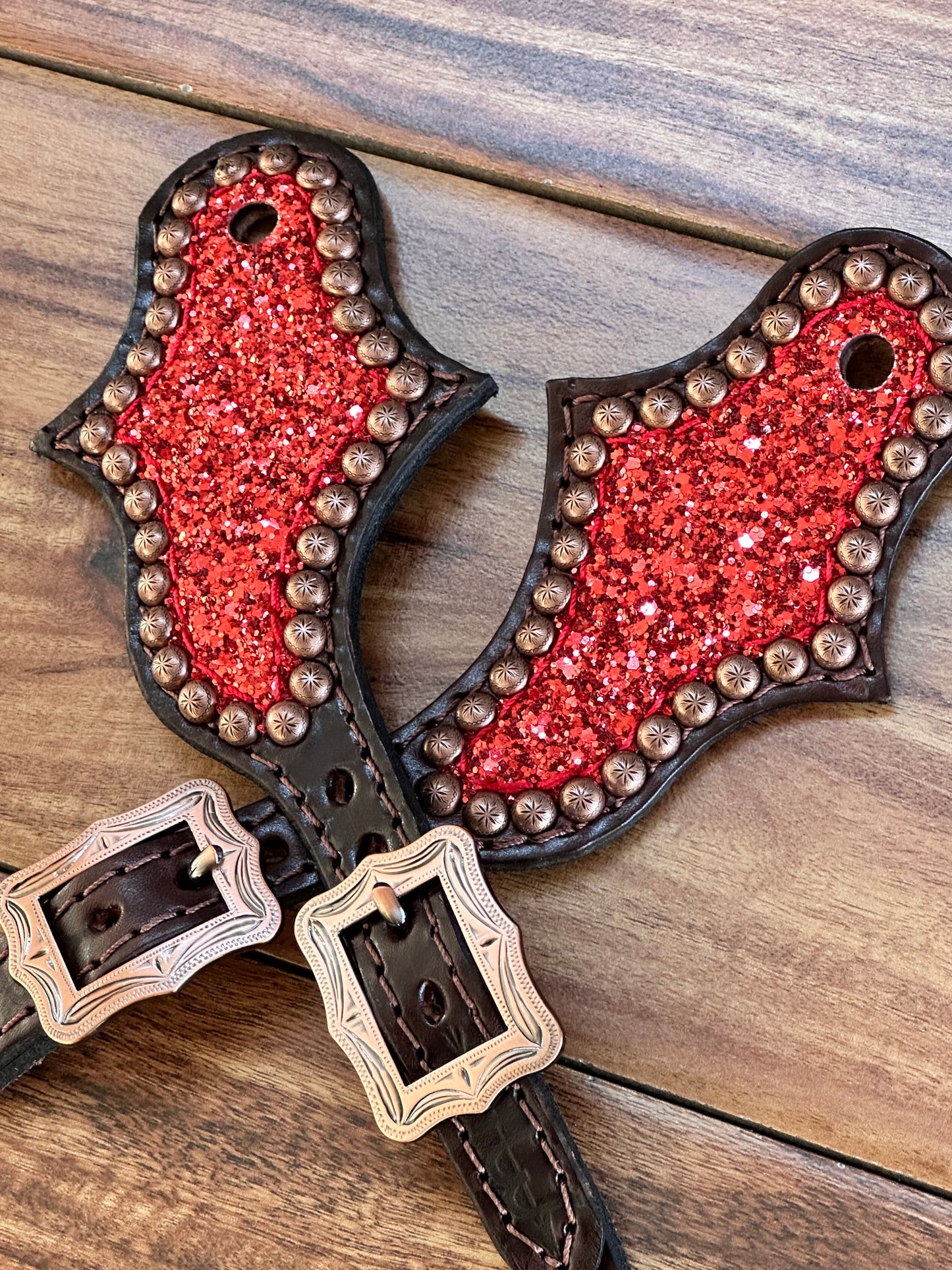 Red chunky glitter with copper berry conchos