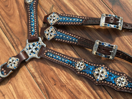 Blue Mystic with Gold buckstitch accents