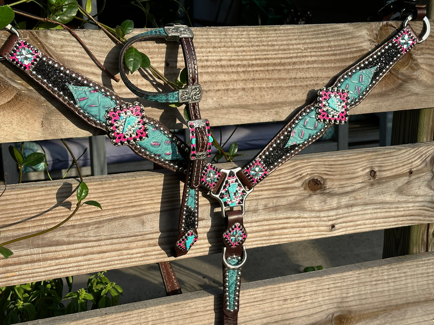 Black chunky glitter with turquoise, pink and lightening bolts