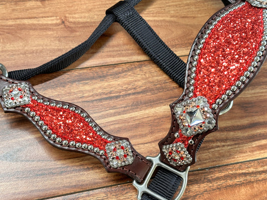 Red chunky glitter halter w/cheek upgrade