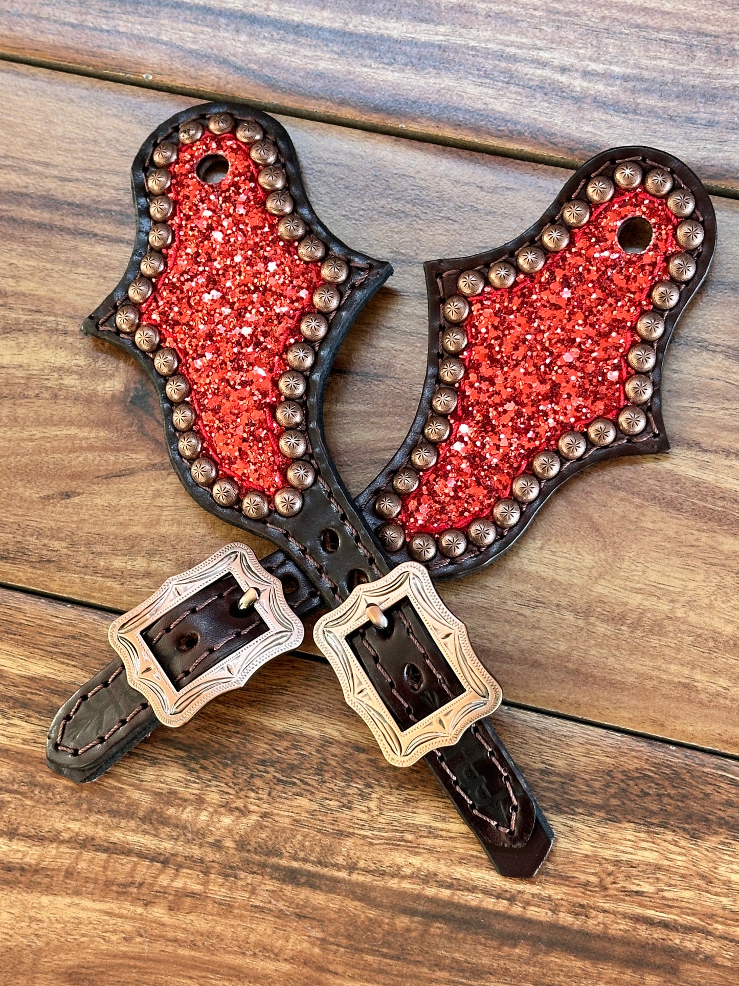 Red chunky glitter with copper berry conchos