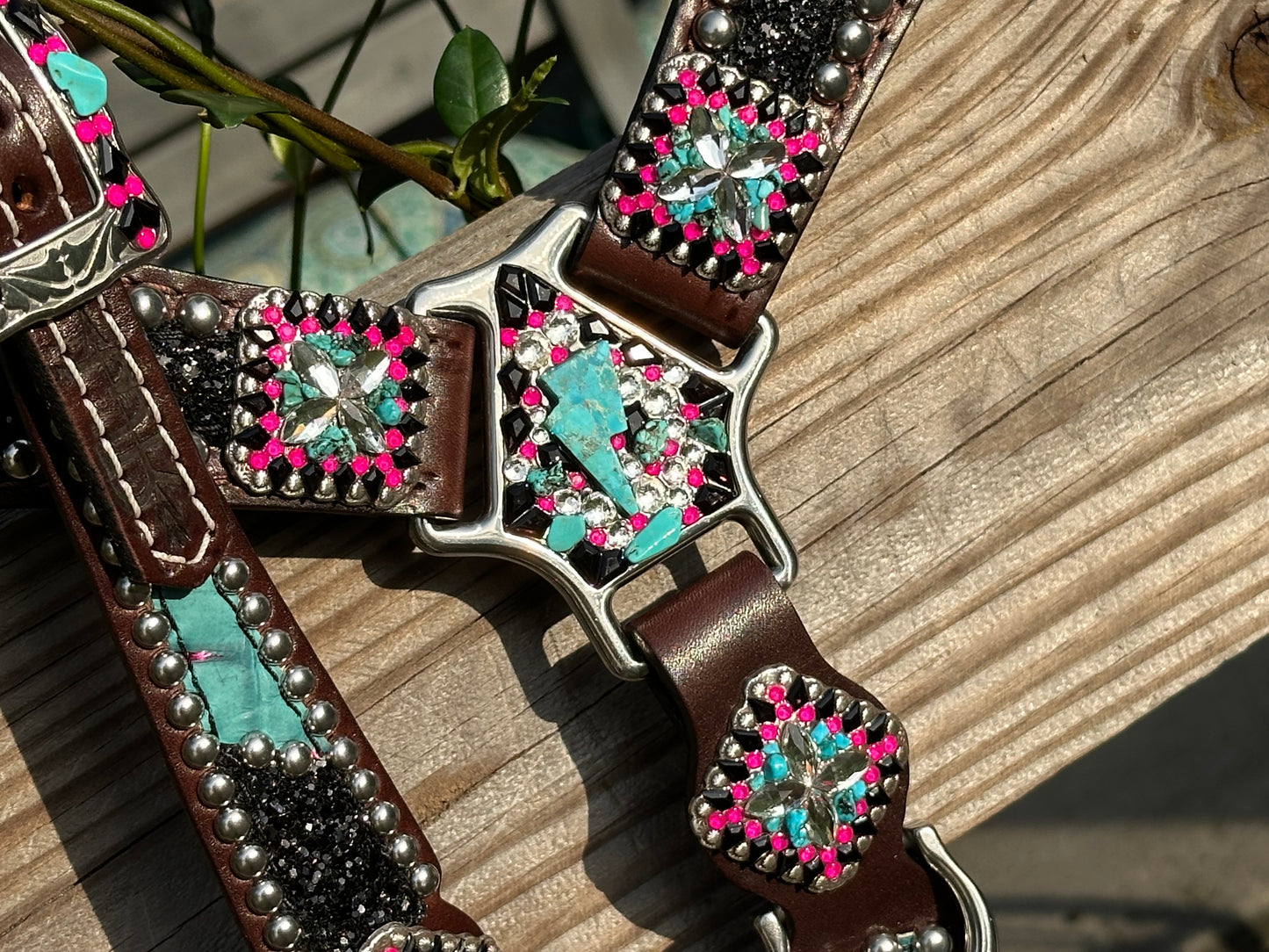 Black chunky glitter with turquoise, pink and lightening bolts