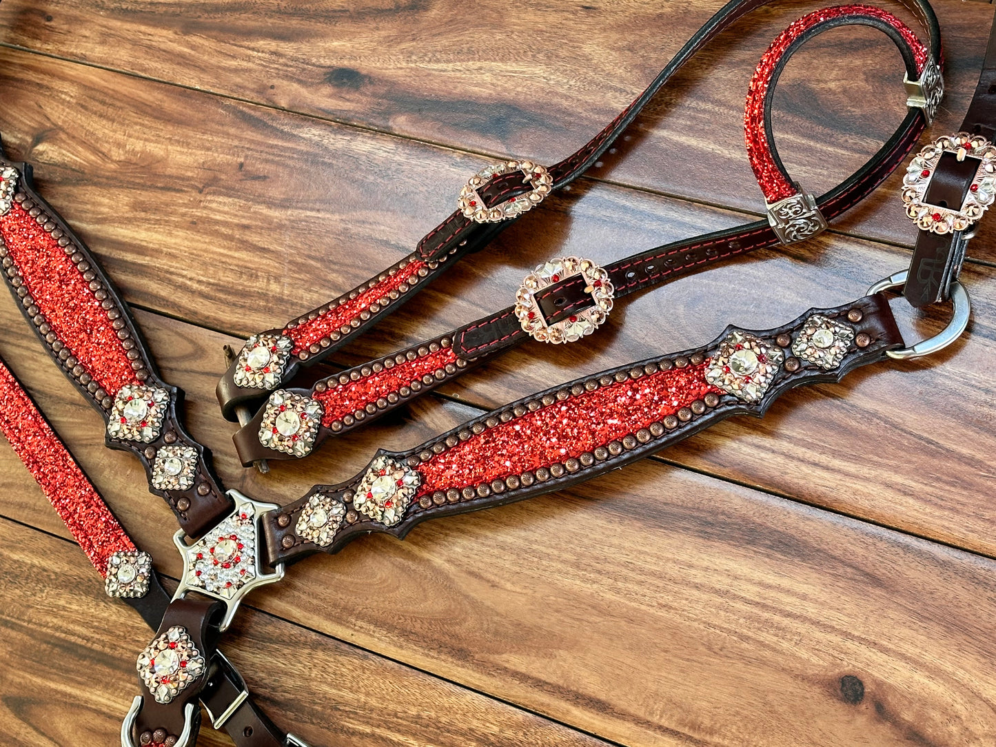 Red chunky glitter with copper berry conchos