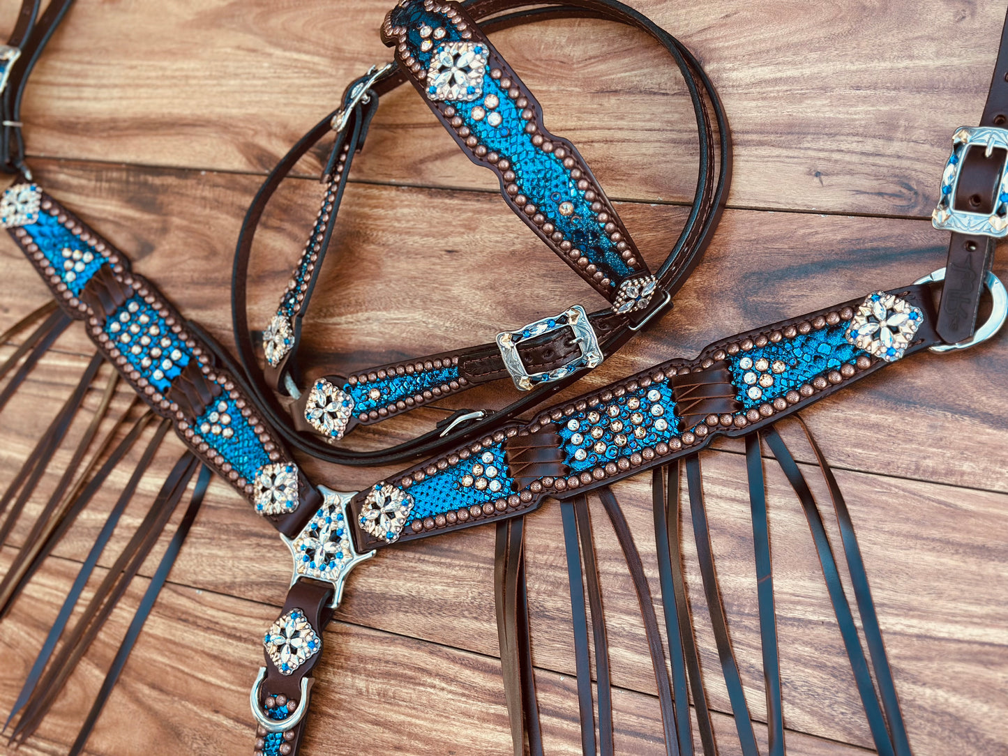 Blue mystic with crystals. Cross stitch and fringe.