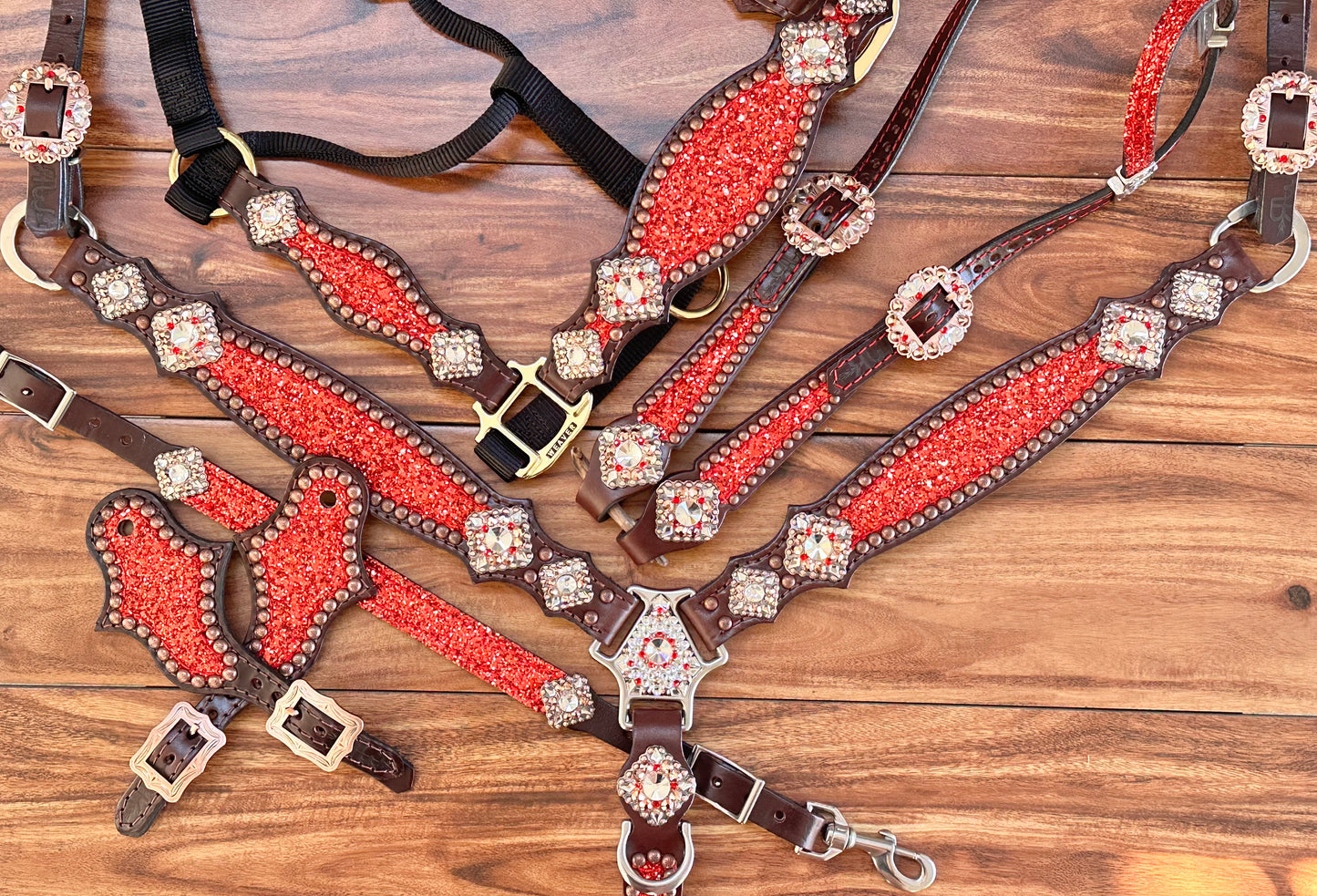 Red chunky glitter with copper berry conchos