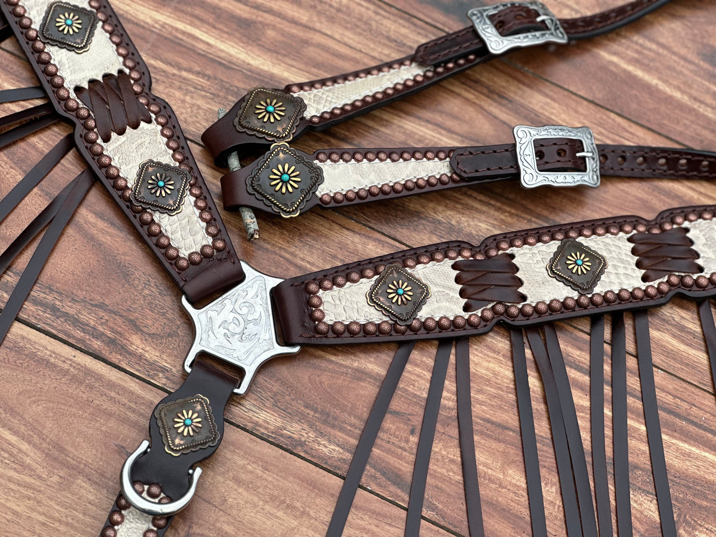 Cream Python leather with cross stitching