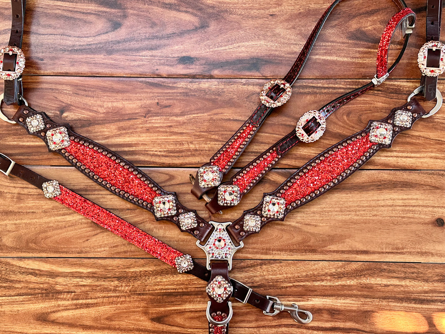 Red chunky glitter with copper berry conchos