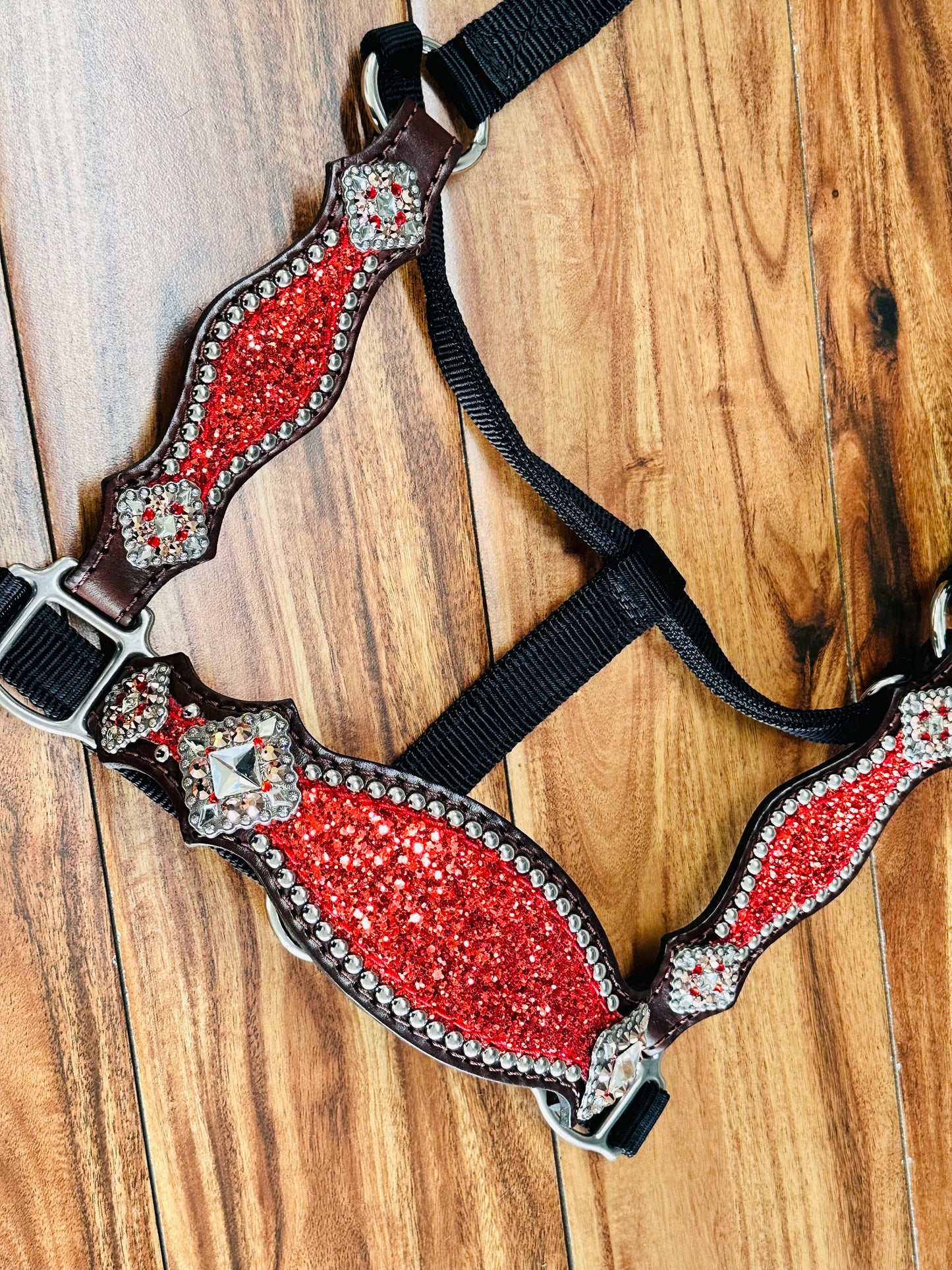 Red chunky glitter halter w/cheek upgrade