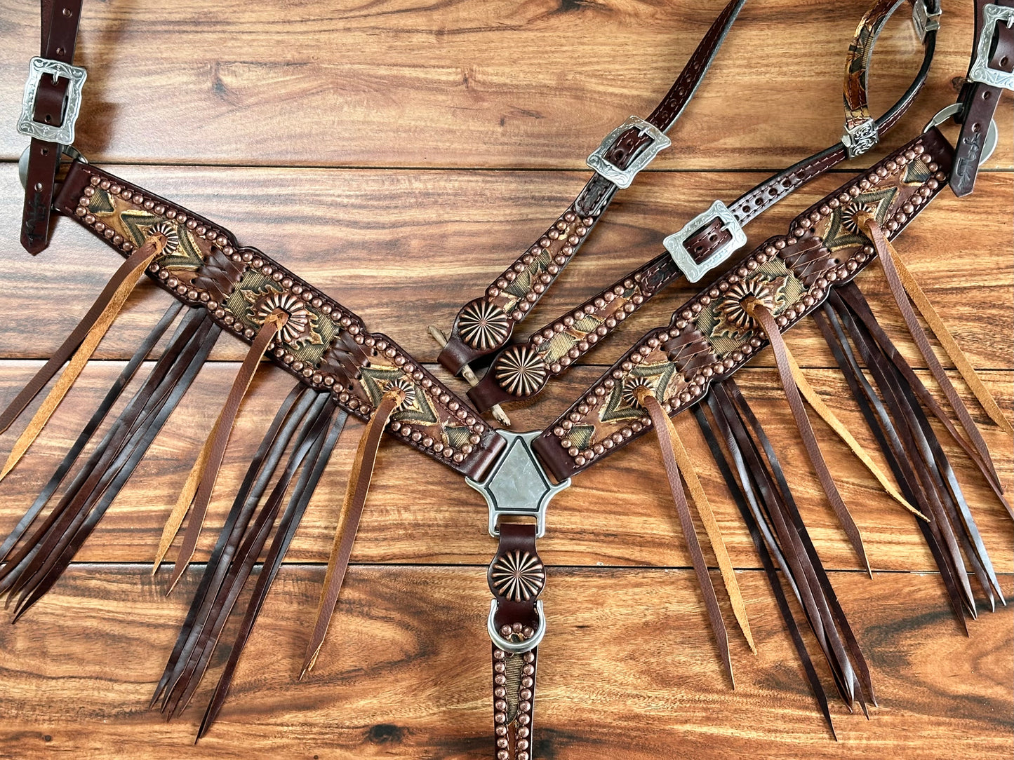 Brown Laredo with Cross stitch and pinwheel conchos