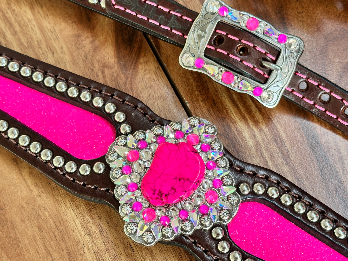 Hot pink glitter inlay with silver