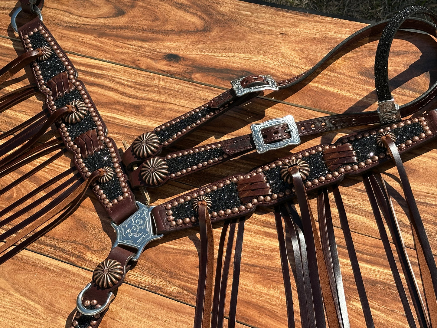 Black chunky glitter with cross stitch