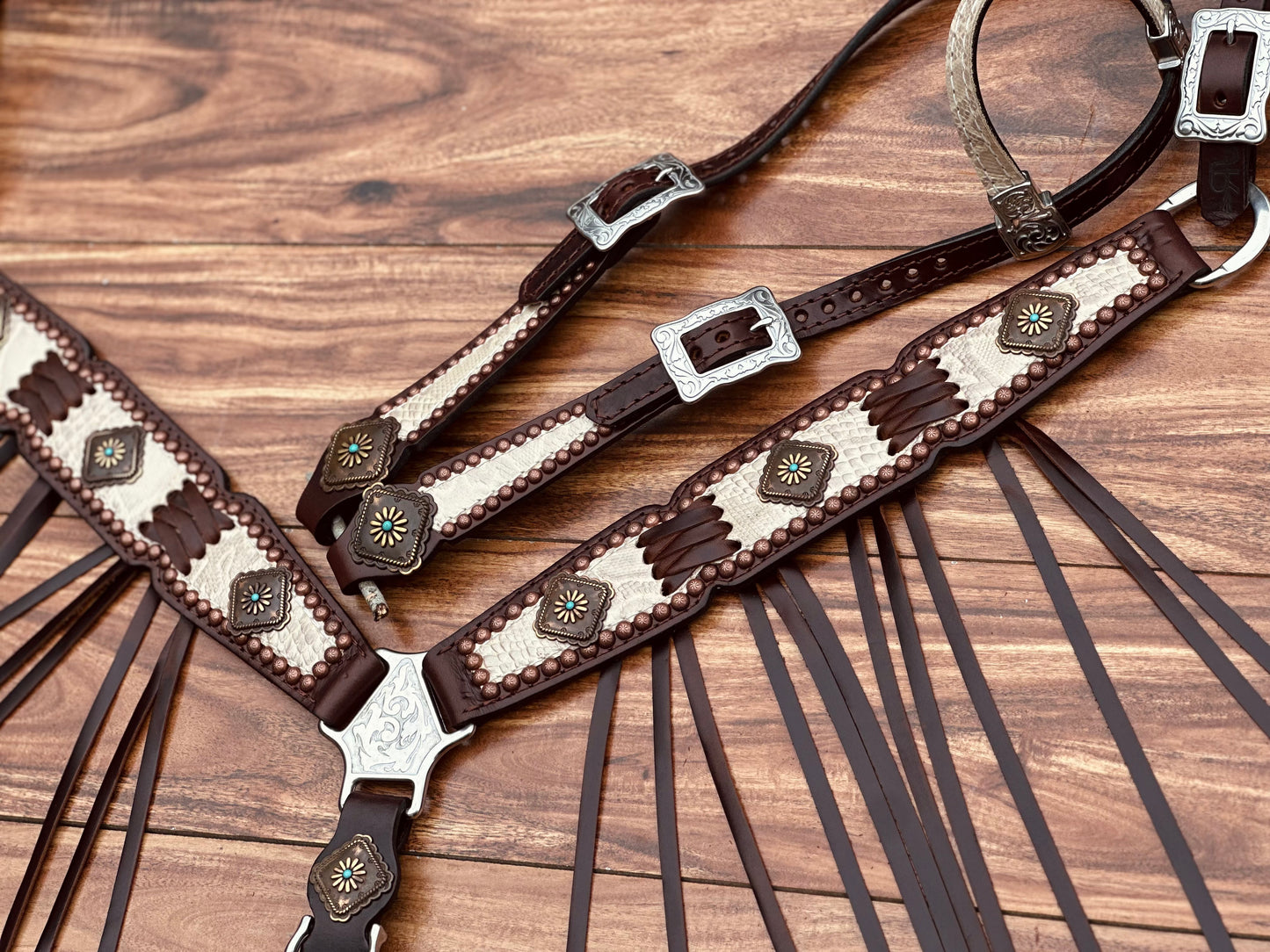 Cream Python leather with cross stitching