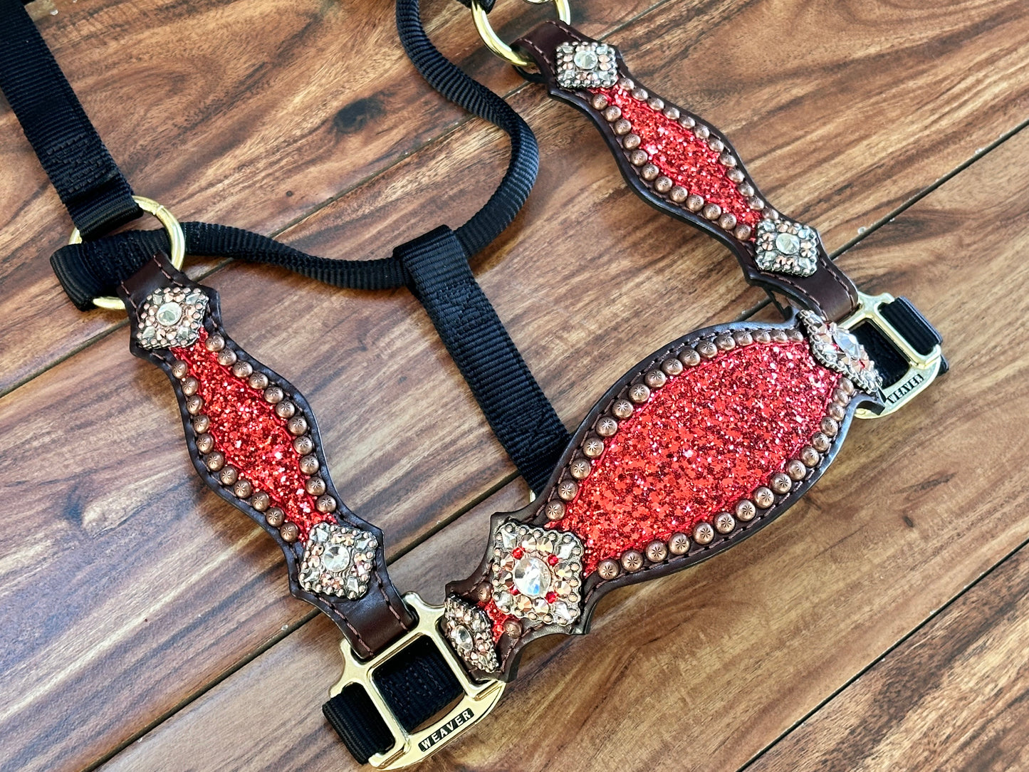 Red chunky glitter with copper berry conchos