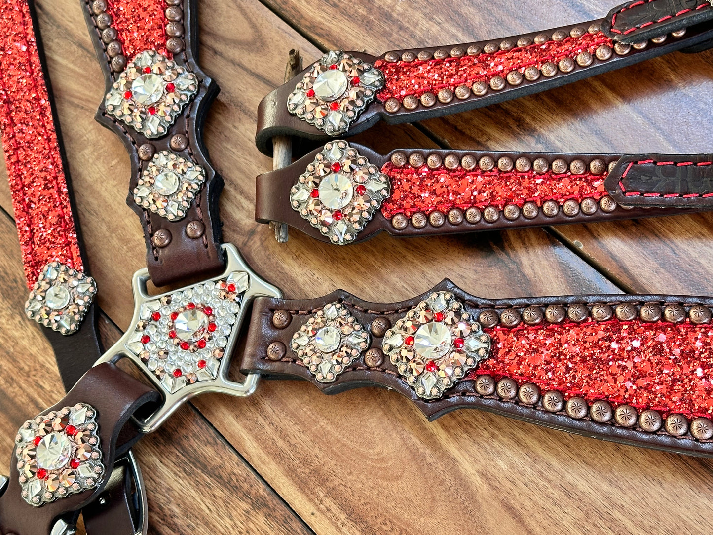 Red chunky glitter with copper berry conchos