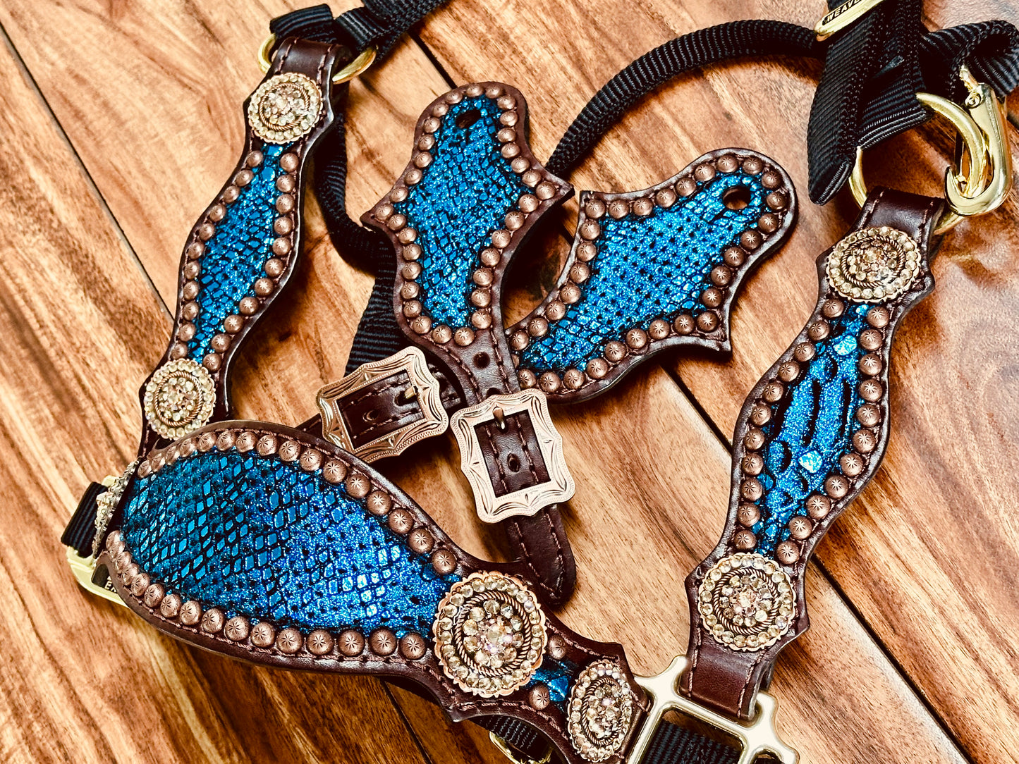 Blue mystic with rope edge round conchos