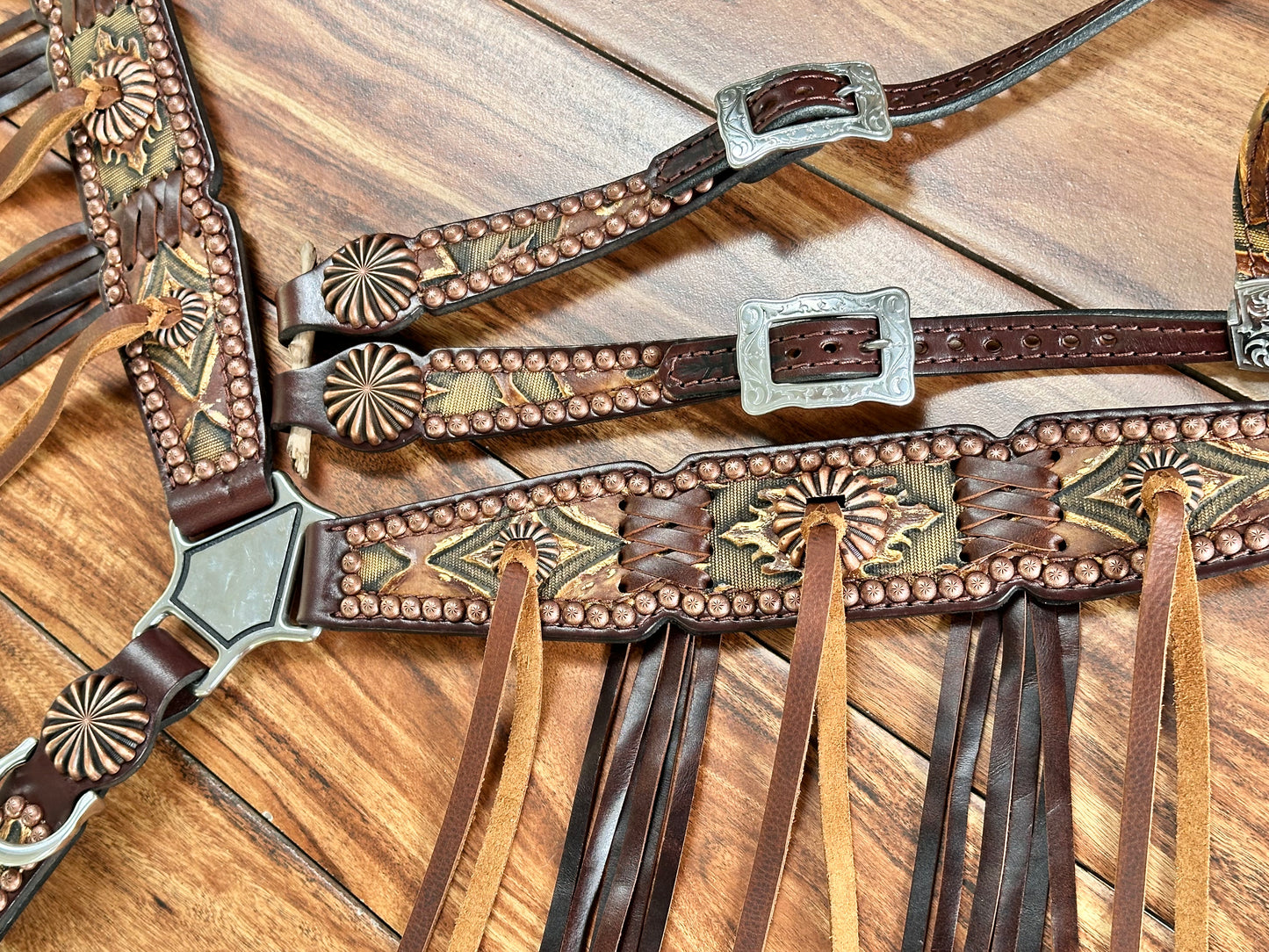 Brown Laredo with Cross stitch and pinwheel conchos