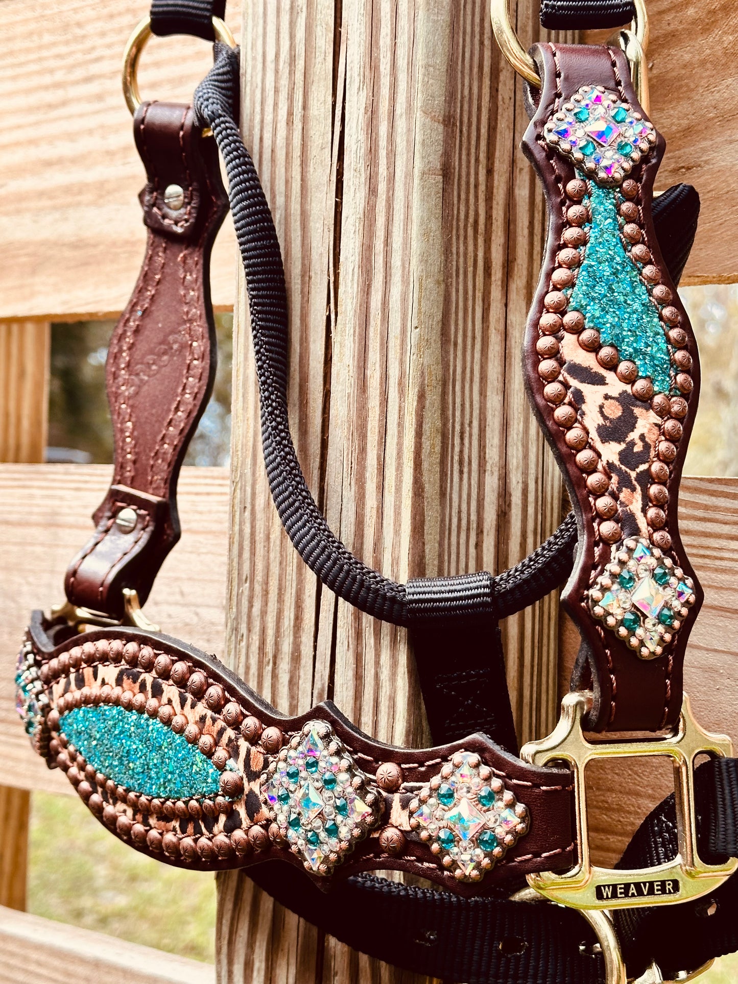 Chunky Turquoise Glitter with Cheetah Halter