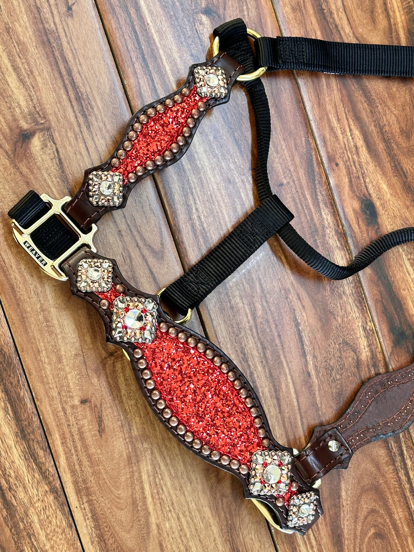 Red chunky glitter with copper berry conchos