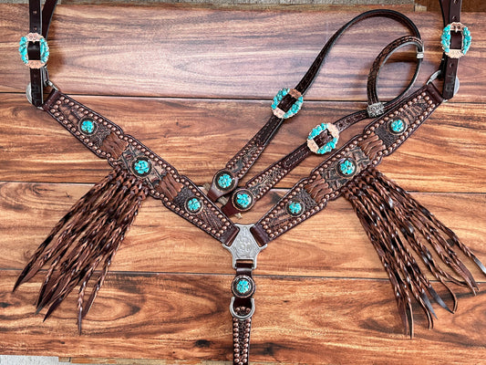 Brown gator with turquoise and twisted fringe