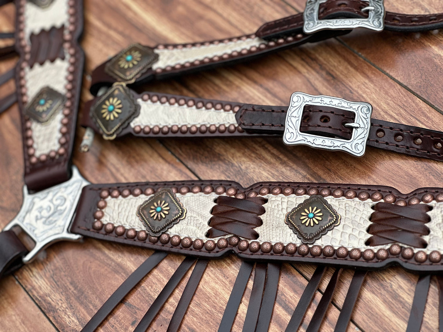 Cream Python leather with cross stitching