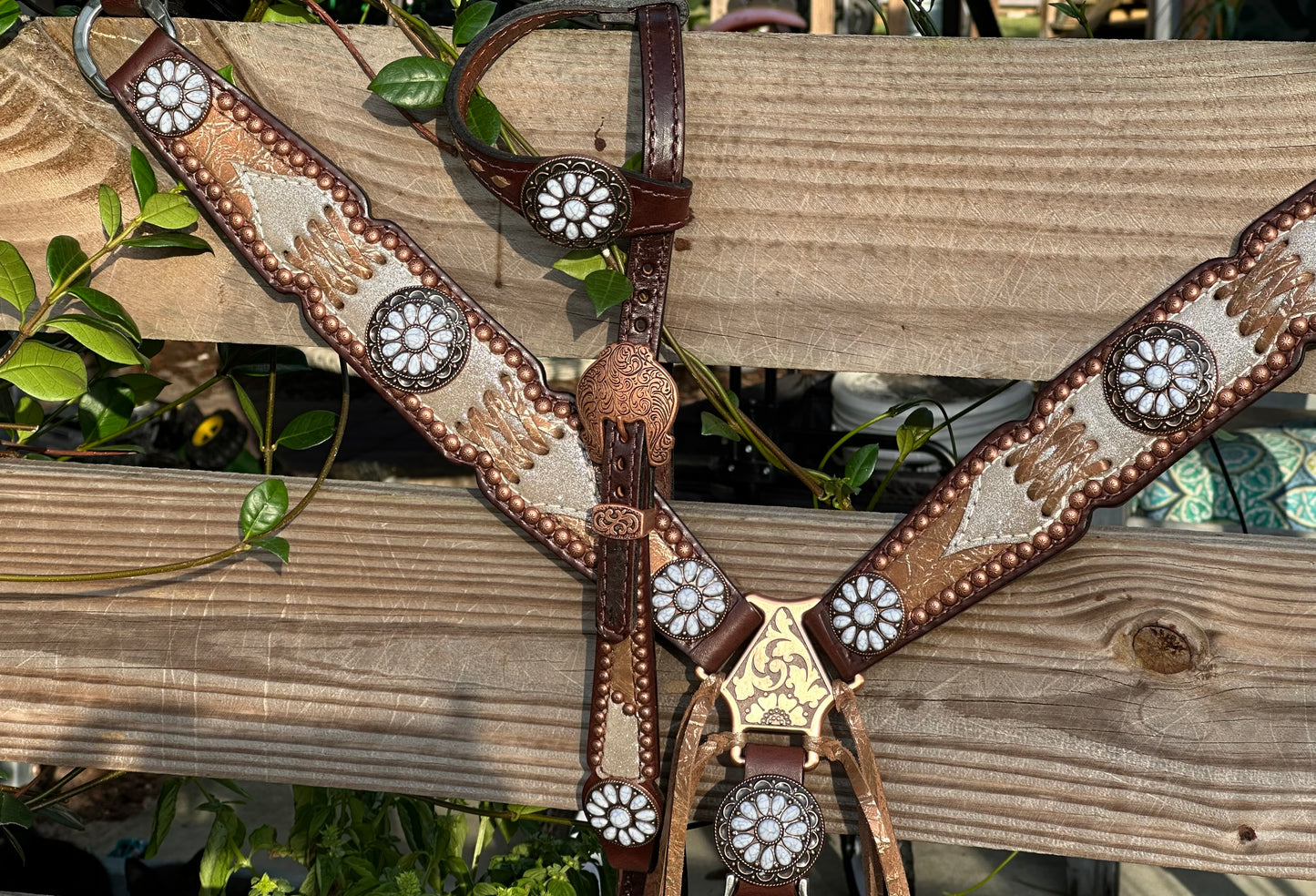 Silver dazzle with brown cross stitch and a little bit of fringe