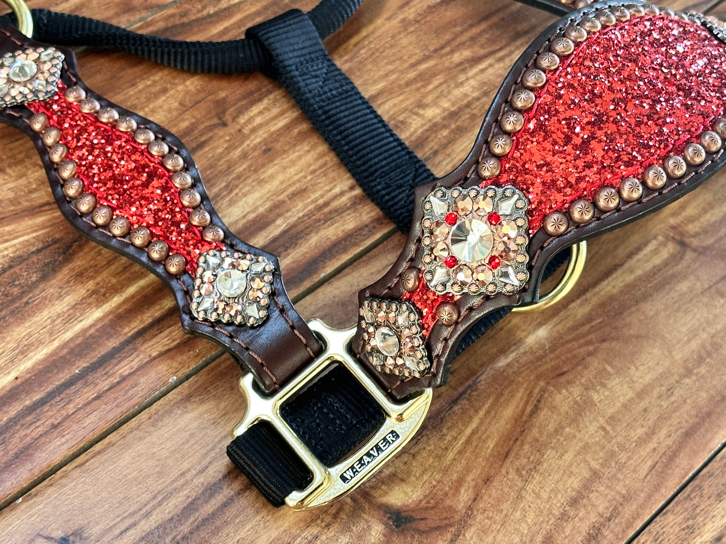 Red chunky glitter with copper berry conchos