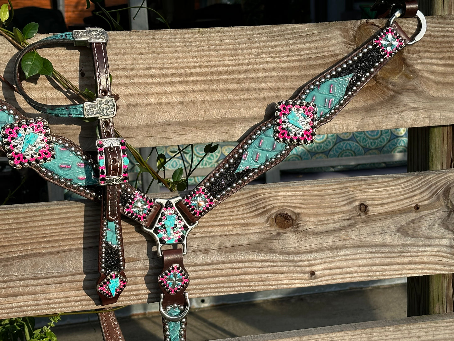 Black chunky glitter with turquoise, pink and lightening bolts