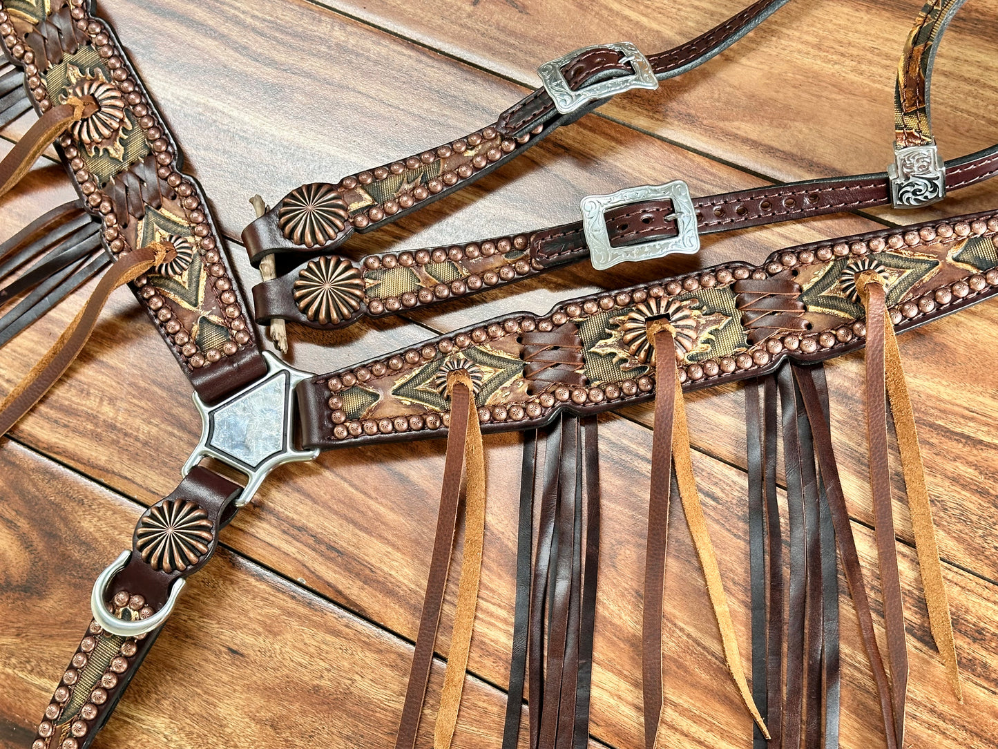 Brown Laredo with Cross stitch and pinwheel conchos