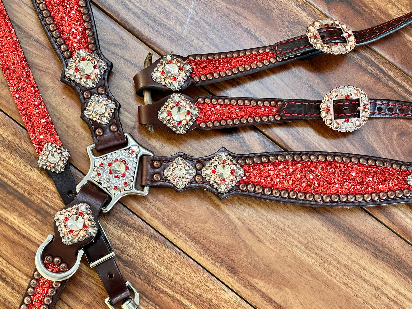 Red chunky glitter with copper berry conchos